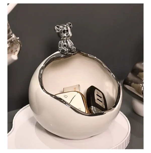 Ceramic Bear Tray Statue Accessory Storage Key Holder Candy Bowl Jewelry Earrings Suitable for Home Modern Table Office Decor