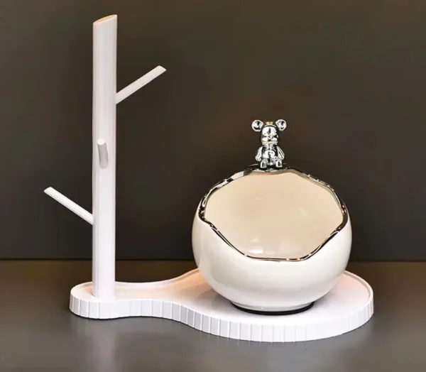 Ceramic Bear Tray Statue Accessory Storage Key Holder Candy Bowl Jewelry Earrings Suitable for Home Modern Table Office Decor